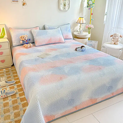 Dreamy gradient single bedspread pink & mint green bedroom quilt