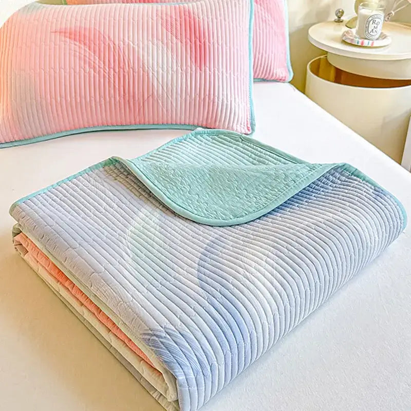 Dreamy gradient single bedspread pink & mint green bedroom quilt