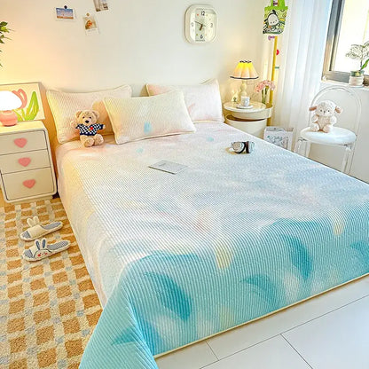 Dreamy gradient single bedspread pink & mint green bedroom quilt