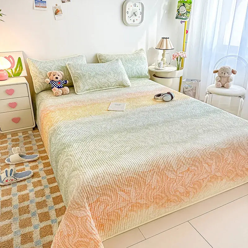 Dreamy gradient single bedspread pink & mint green bedroom quilt