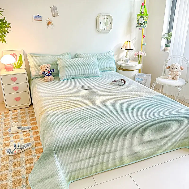 Dreamy gradient single bedspread pink & mint green bedroom quilt