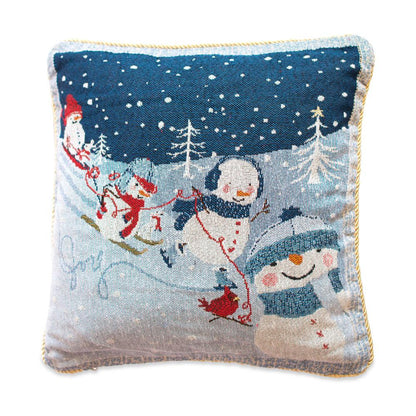 Set of 2 Snowmen Enjoying Winter Sport Parade Christmas Throw Cushion Pillow Covers