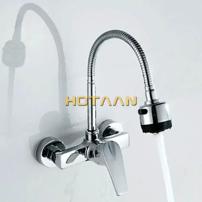 Dual hole brass chrome adjustable showerhead kitchen tap mixer