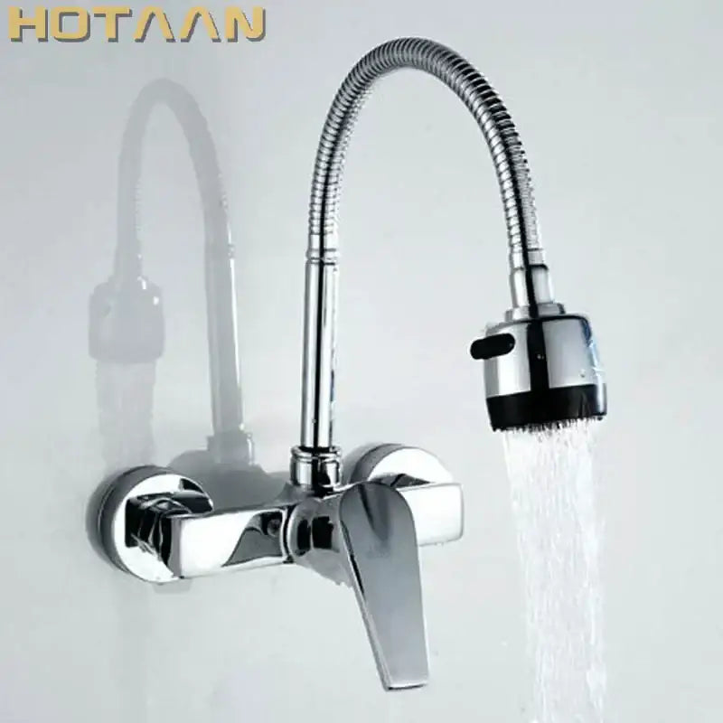 Dual hole brass chrome adjustable showerhead kitchen tap mixer