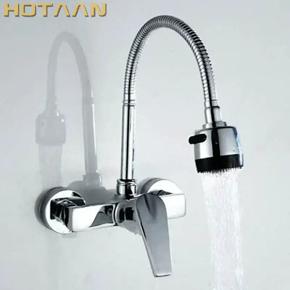 Dual hole brass chrome adjustable showerhead kitchen tap mixer