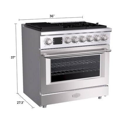 36” Freestanding Gas Range with 6 Sealed Burners Cooktop, Natural Gas/LP Convertible - AK-G36N05A-BS