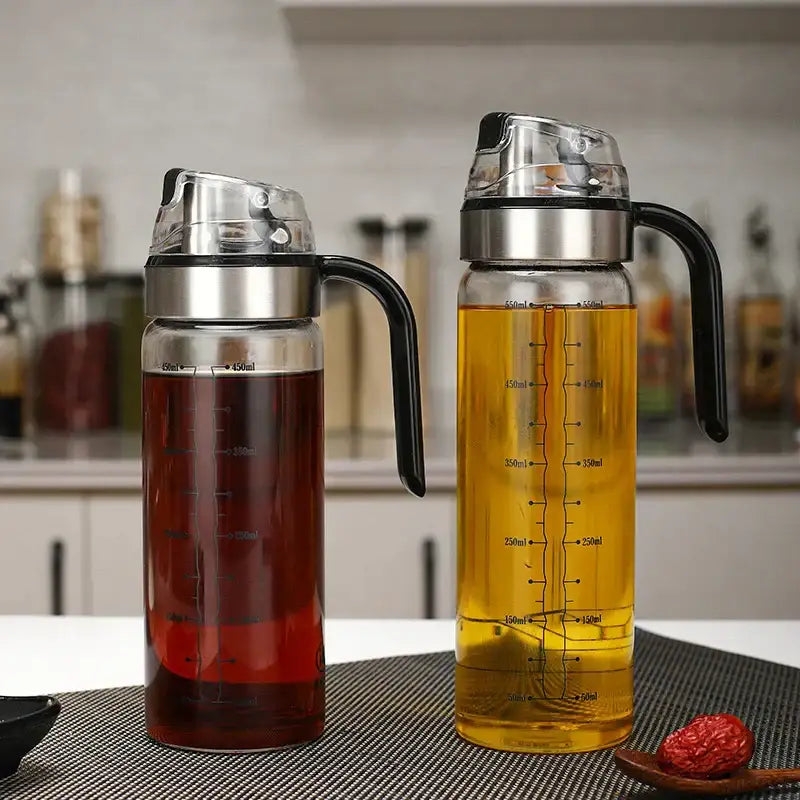 Durable automatic oil bottle set in red & gold for kitchen storage