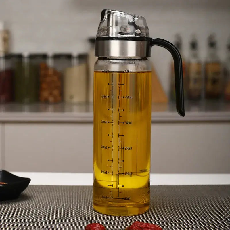 Durable automatic oil bottle set in red & gold for kitchen storage