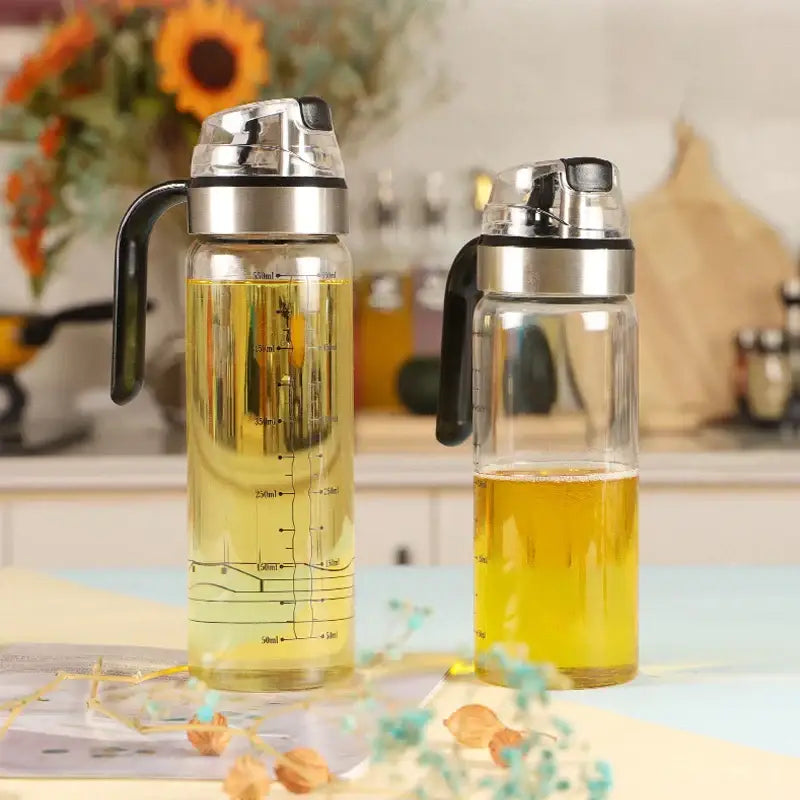 Durable automatic oil bottle set in red & gold for kitchen storage
