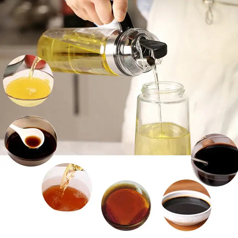 Durable automatic oil bottle set in red & gold for kitchen storage