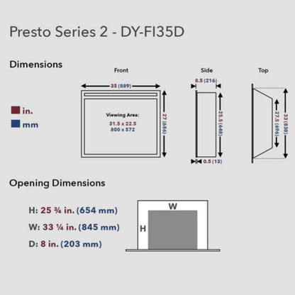 Dynasty Presto 35" Vent Free Electric Firebox Insert With Remote Control [DY-FI35D] (SAK86012)