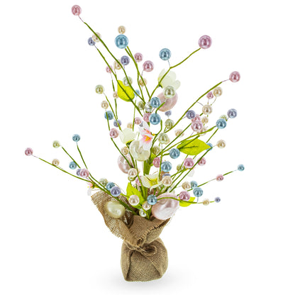 Easter Berry & Egg Floral Branch Arrangement Spring Tabletop Centerpiece with Burlap Base 17.5 Inches