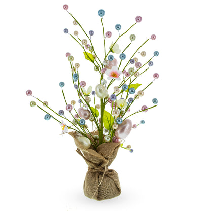 Easter Berry & Egg Floral Branch Arrangement Spring Tabletop Centerpiece with Burlap Base 17.5 Inches