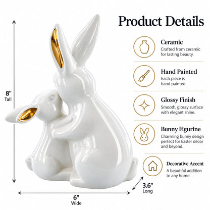 Elegant Ceramic Mother Bunny with Baby Figurine 8 Inches Tall