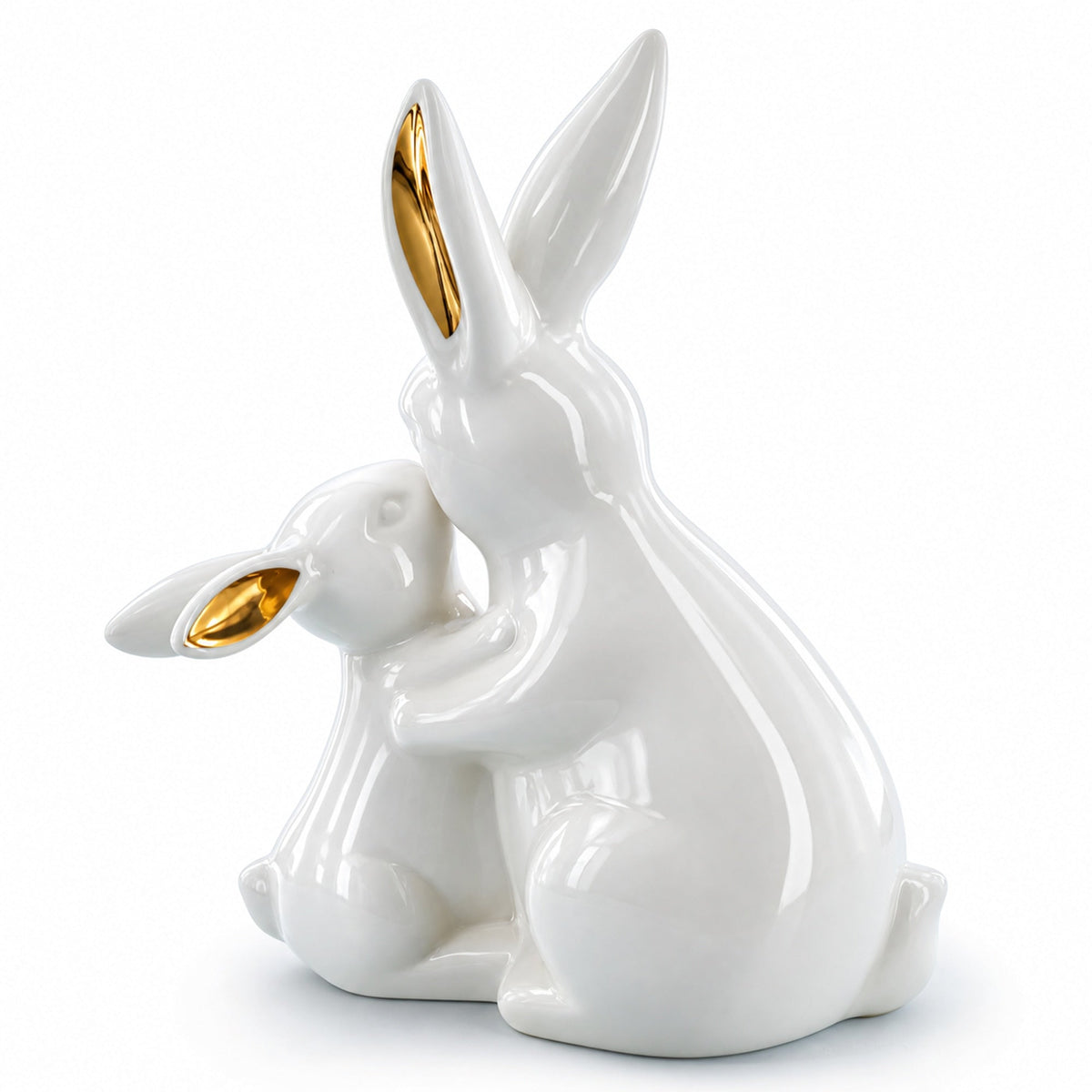 Elegant Ceramic Mother Bunny with Baby Figurine 8 Inches Tall