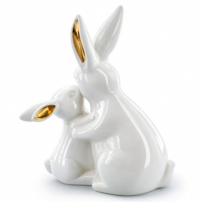 Elegant Ceramic Mother Bunny with Baby Figurine 8 Inches Tall