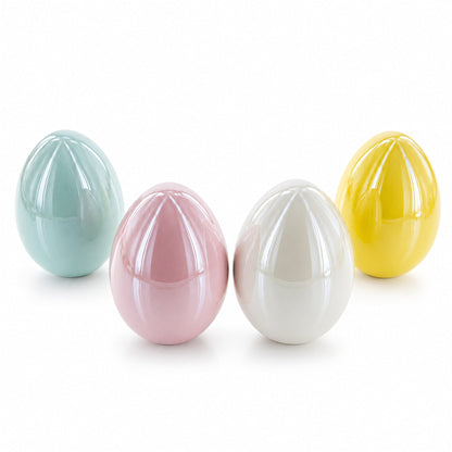 Set of 4 Multicolored Pearlized Ceramic Easter Eggs