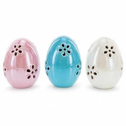 Set of 3 Pearlized Ceramic Easter Egg Lanterns