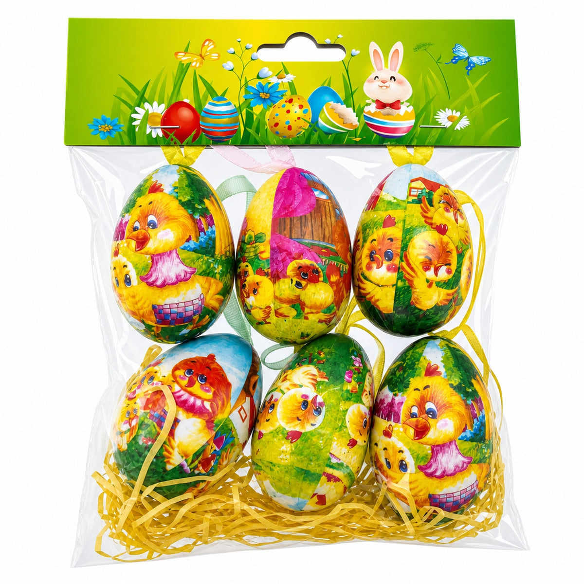 Set of 6 Chicks Vintage Style Hanging Easter Egg Ornaments