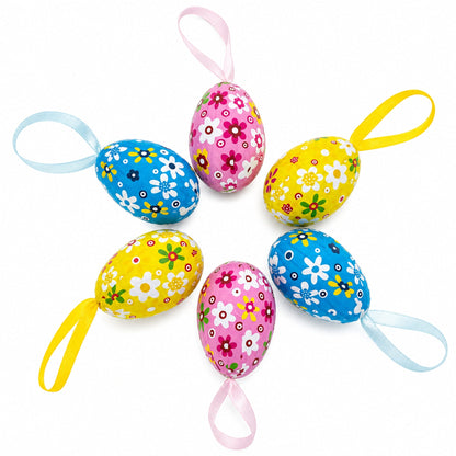 Set of 6 Floral Easter Egg Ornaments in Basket