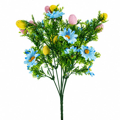 Easter Egg & Floral Bouquet – Artificial Spring Flowers with Decorative Speckled Eggs 13.5 Inches Tall