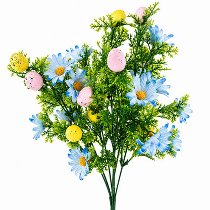 Easter Egg & Floral Bouquet – Artificial Spring Flowers with Decorative Speckled Eggs 13.5 Inches Tall