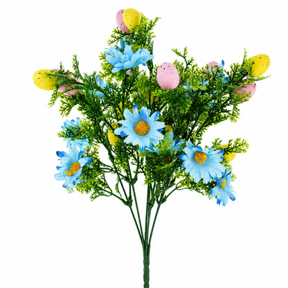 Easter Egg & Floral Bouquet – Artificial Spring Flowers with Decorative Speckled Eggs 13.5 Inches Tall