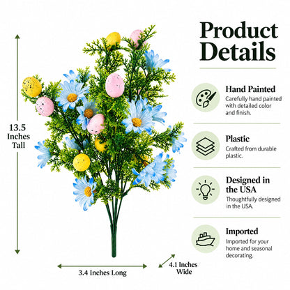 Easter Egg & Floral Bouquet – Artificial Spring Flowers with Decorative Speckled Eggs 13.5 Inches Tall