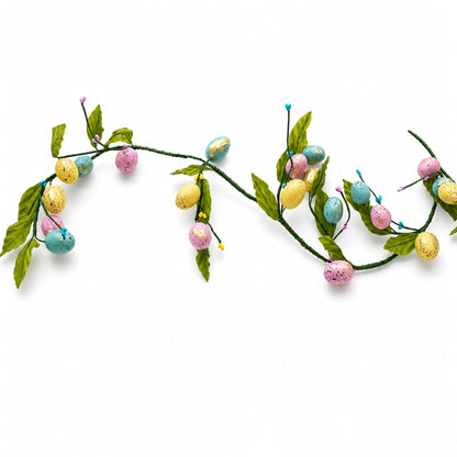 Set of 2 Easter Egg and Leaf Garland With Pastel Speckled Eggs Spring Hanging Decor 6.6 Inches Tall