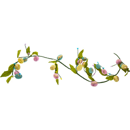 Set of 2 Easter Egg and Leaf Garland With Pastel Speckled Eggs Spring Hanging Decor 6.6 Inches Tall
