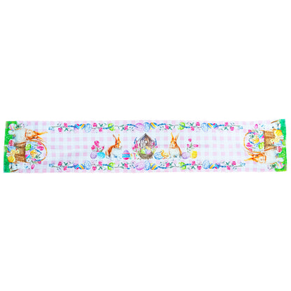Fabric Easter Table Runner Featuring Playful Bunnies and Pastel Eggs 73 Inches Long