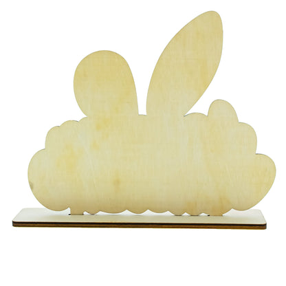 Happy Easter Wooden Tabletop Cutout With Bunny and Egg Artwork 6.5 Inches Tall