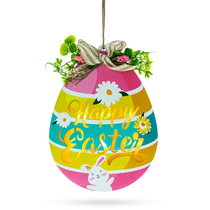 Illuminated LED Wooden Easter Egg Hanging Decor 12.5 Inches Tall