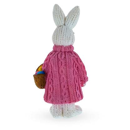 Bunny Figure with Pastel Basket and Sweater Detail 5.8 Inches Tall