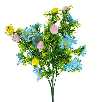 Easter Egg & Floral Bouquet – Artificial Spring Flowers with Decorative Speckled Eggs 13.5 Inches Tall
