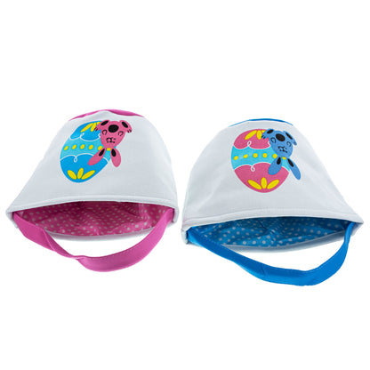 Set of 2 Easter Bunny Tote Bags – Soft Fabric Egg Hunt Baskets Carry Pouches for Kids 9.5 Inches Tall