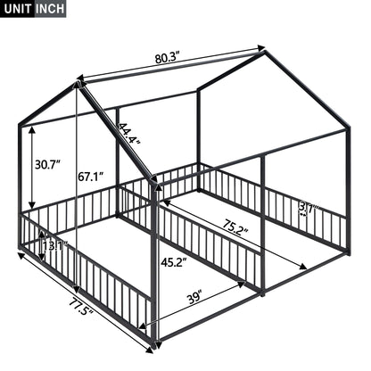 House Platform Beds, 2 Shared Beds, Metal Frame With Guardrails