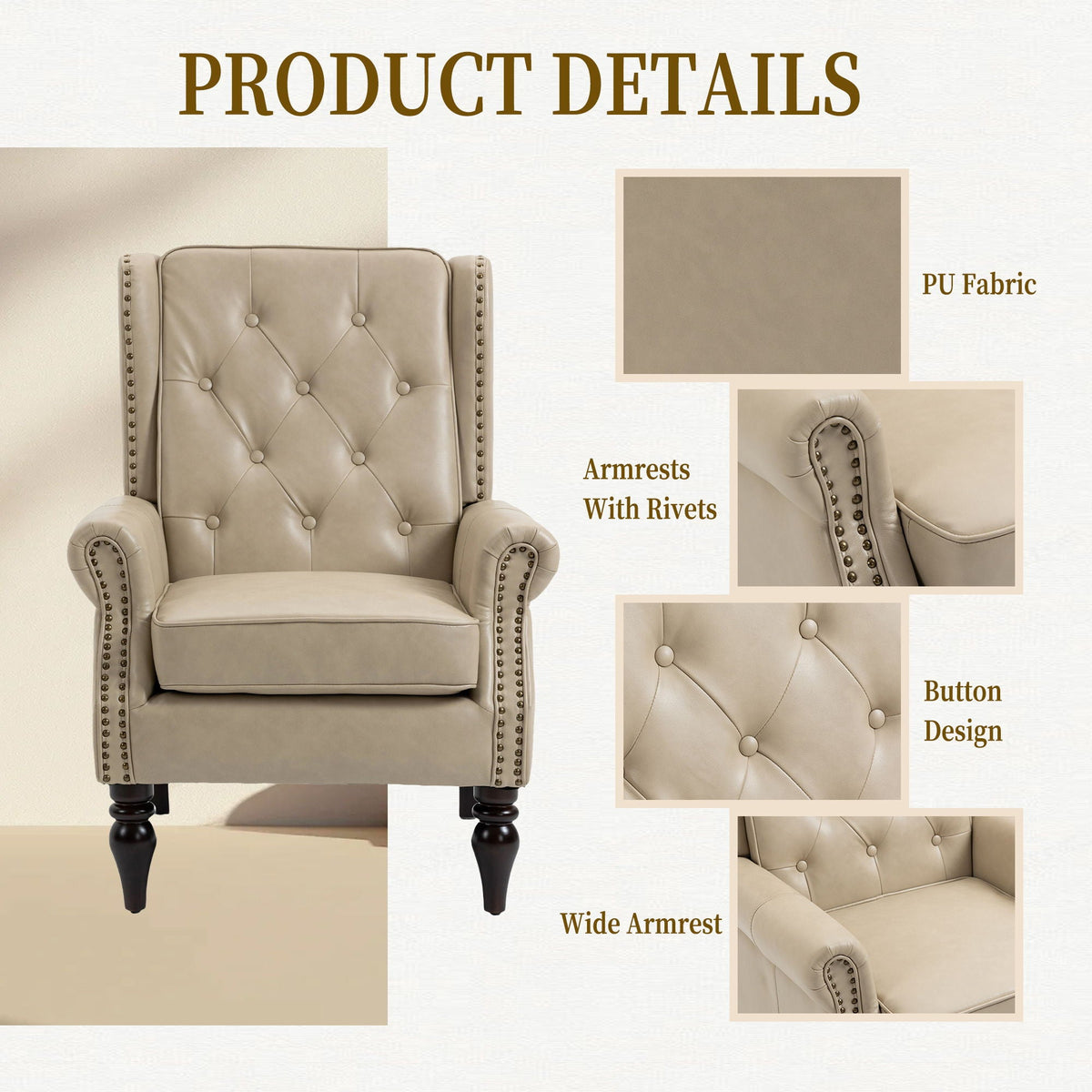 Modern Accent Armchair With Sturdy Wood Legs