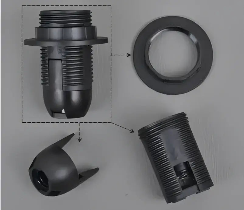 E27 lamp bulb holder fitting black & white plastic socket – living room