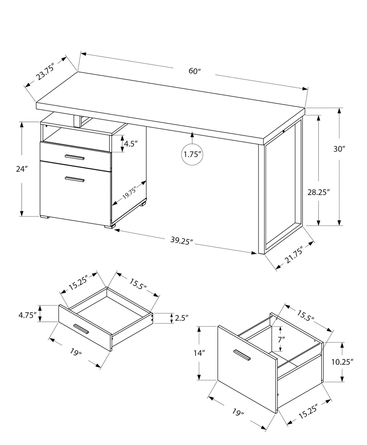Computer Desk For Home Office, Laptop, Left Right Set - Up, Storage Drawers, Contemporary & Modern