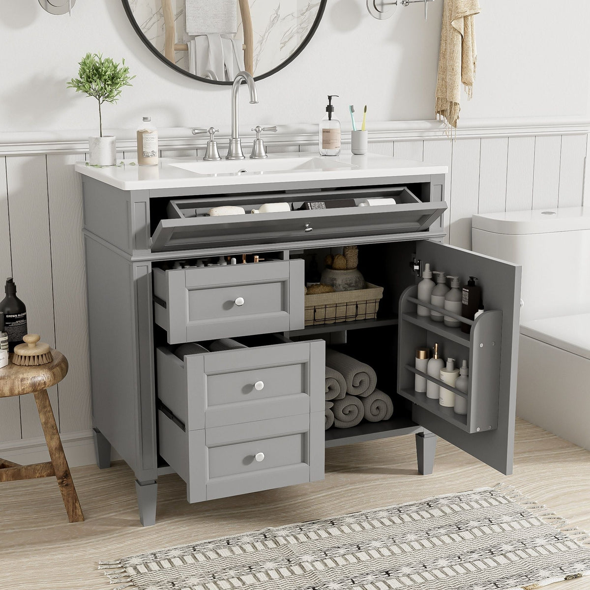 Bathroom Vanity With Top Sink, 2 Drawers And Tip Out Drawer
