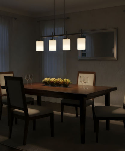 31"W 4-Light Kitchen Island Light Fixture Brushed Nickel Finish Frosted Glass Shade