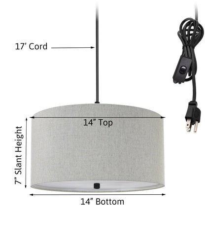 14"W 2 Light Swag Plug-In Pendant  Textured Oatmeal with Diffuser Black Cord