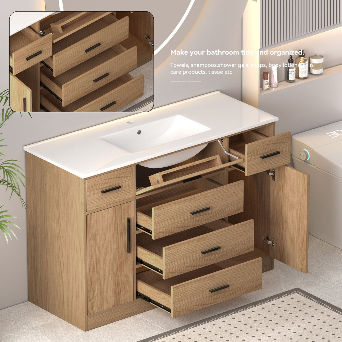 Bathroom Vanity With Abundant Storage 2 Soft Close Doors And 6 Drawers