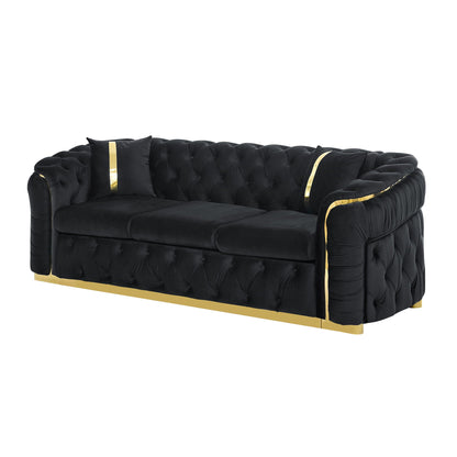 Button Tufted Couch With 2 Pillows, 3 Seater Luxury Chesterfield Sofa