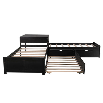 L Shaped Platform Bed With Trundle And Drawers Linked With Built In Desk