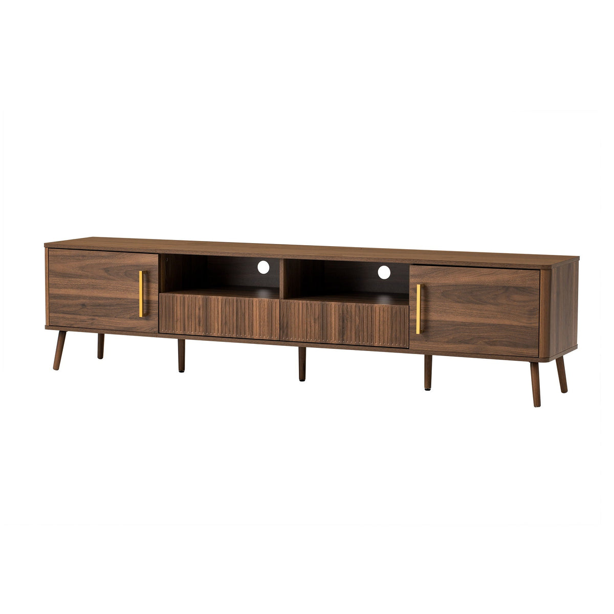 TV Stand For TVs Up To 85" With Soft-Close Doors, Open Shelf, Cable Management - Walnut