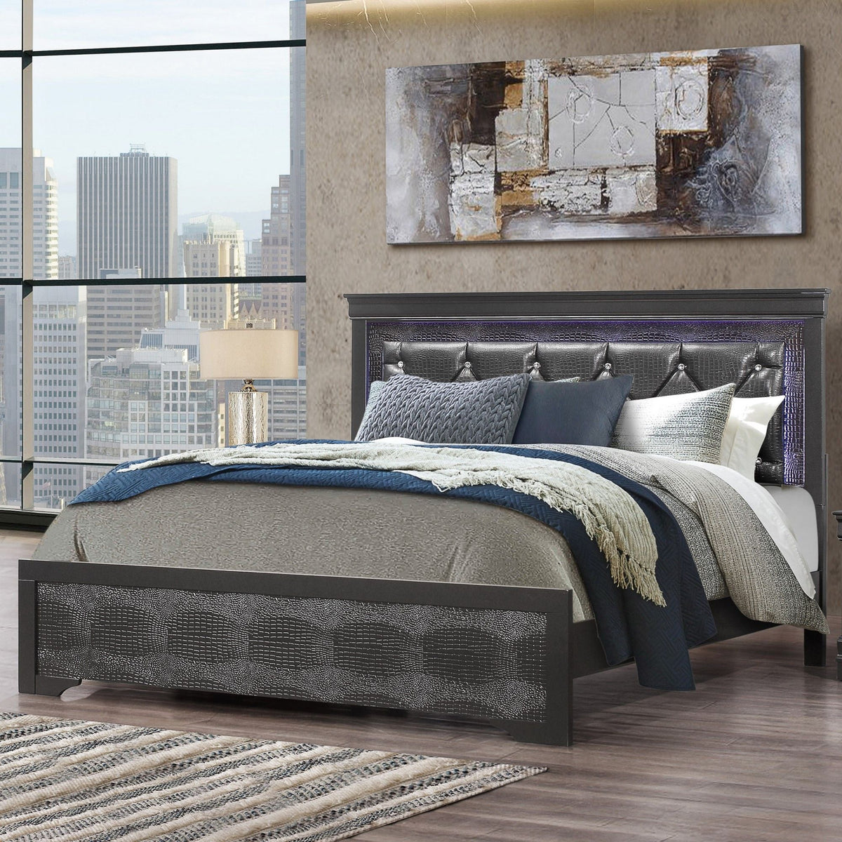 Shaker - Bed With LED Lighting And Crystal Inspired Tufted Headboard
