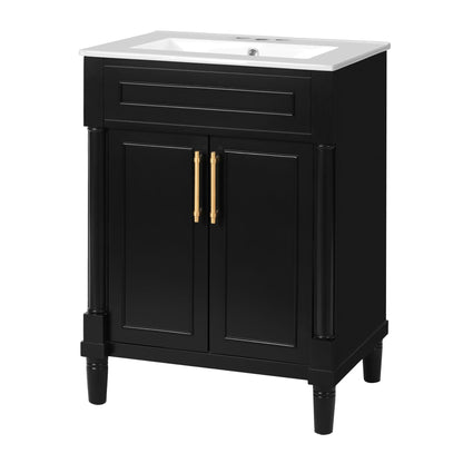 Bathroom Vanity With Integrated Sink, 2 Door Cabinet, Single Sink For Small To Medium Bathrooms