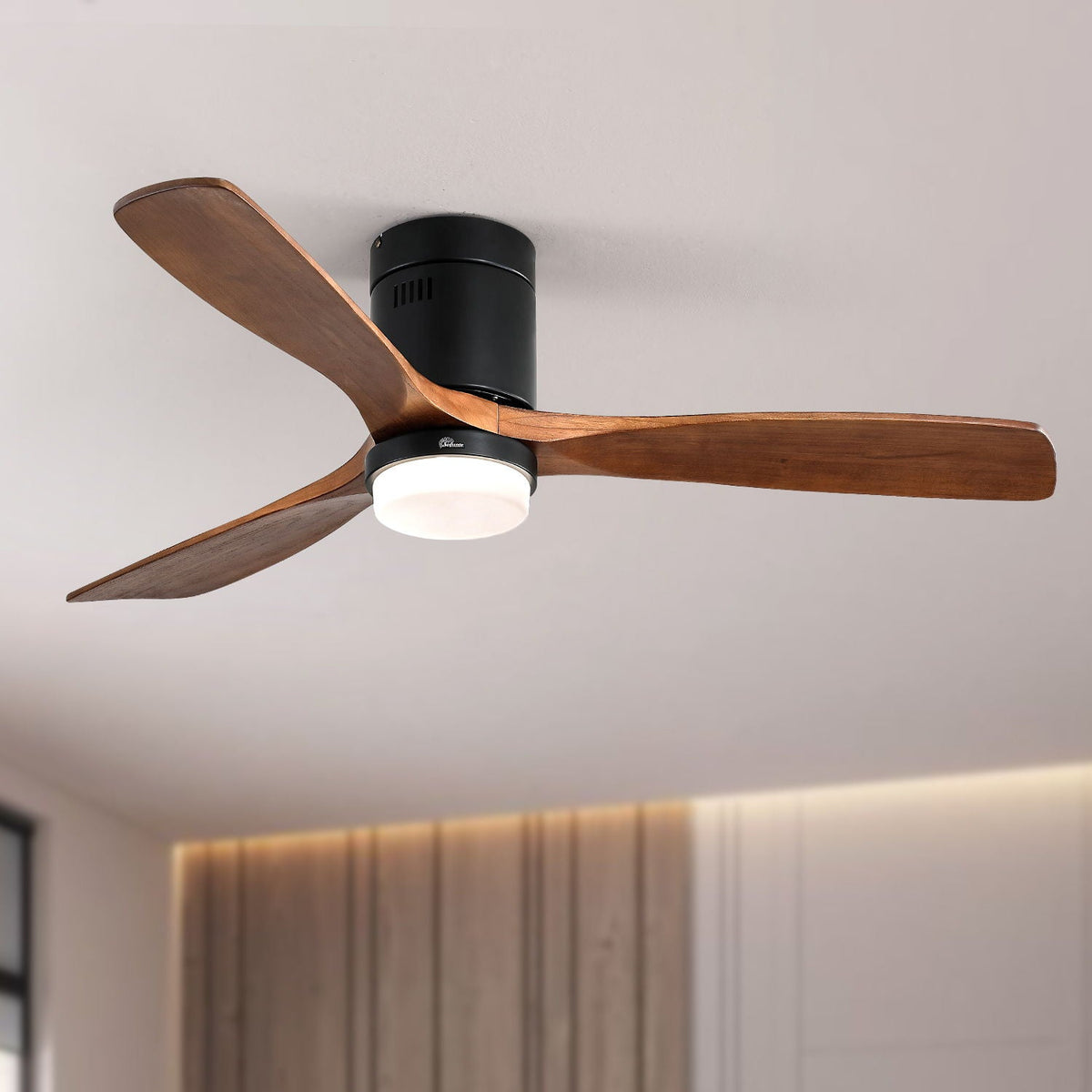 Indoor Ceiling Fan With Lights, Reversible DC Motor, Remote Control - Black